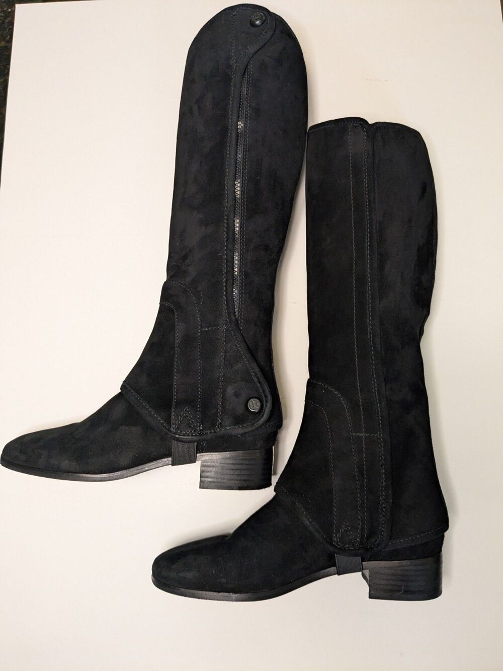 Tory Burch Milburn Convertible Riding Boots Womens 7 Black Leather Suede Knee Hi - Picture 9 of 16